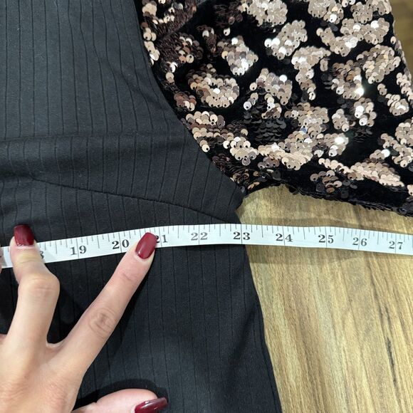 Anthropologie RO+DE Ariel Sequined Sleeve Black Midi Dress Size XLarge - Picture 6 of 7